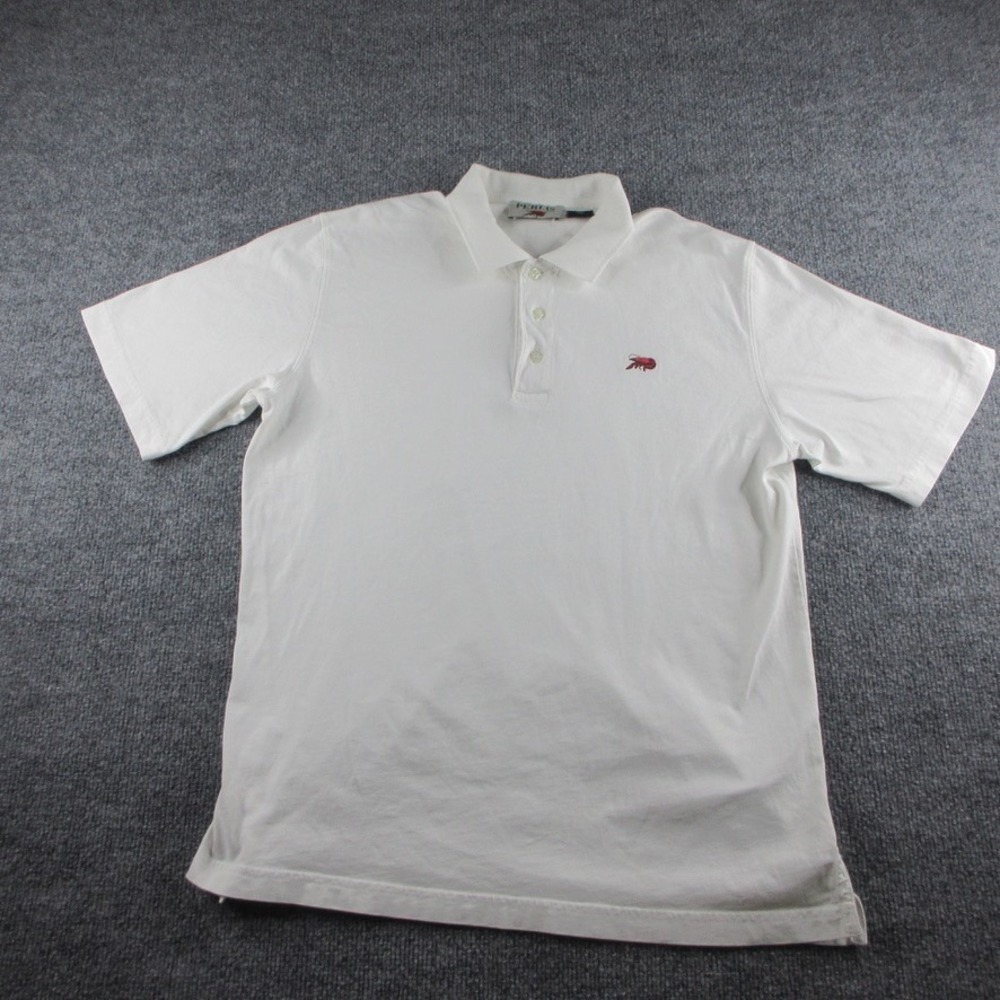 Perlis Polo Shirt Men M White Button Up Short Sleeve Crawfish Logo Preppy